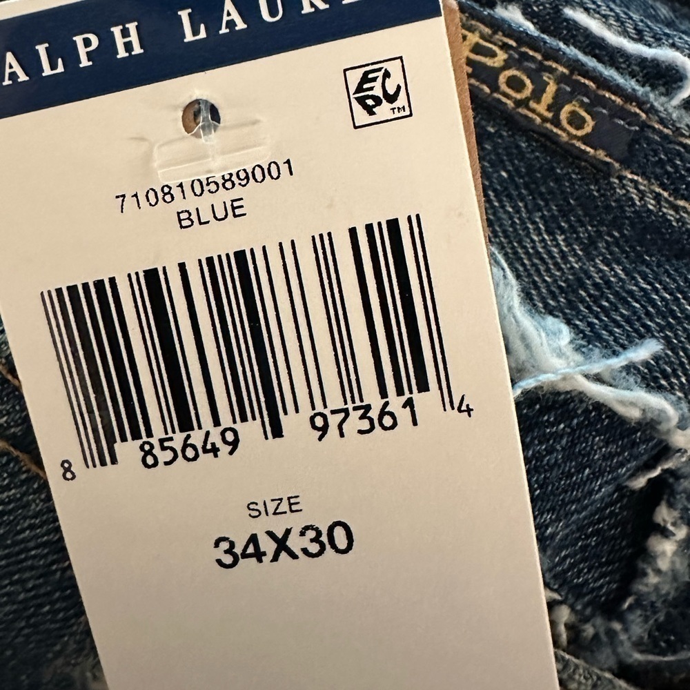 Polo Ralph Lauren Varick Slim Straight Serape Patch Distressed Denim Pants 34 30 - Picture 4 of 10